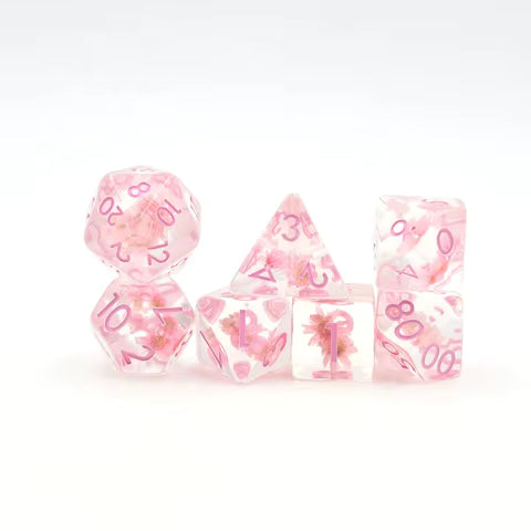 Pink Flower Resin Dice Set