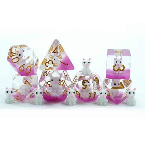 Pink Cat Resin Dice Set