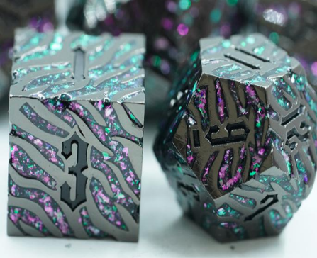 Tiger Metal Dice Set Purple Green Mica
