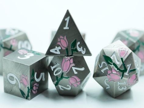 Metal Tulip Silver Dice Set