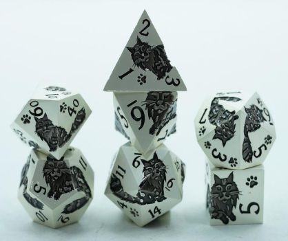 Persian Cat Metal Dice Set Black