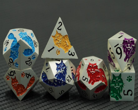 Persian Cat Metal Dice Set Rainbow