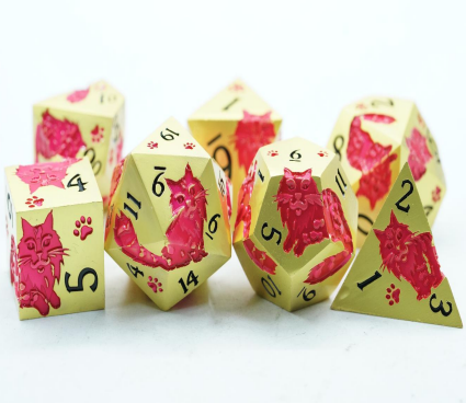 Persian Cat Metal Dice Set Pink