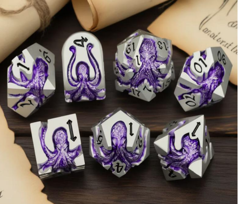 Abyssal Kraken Metal Dice Set Purple